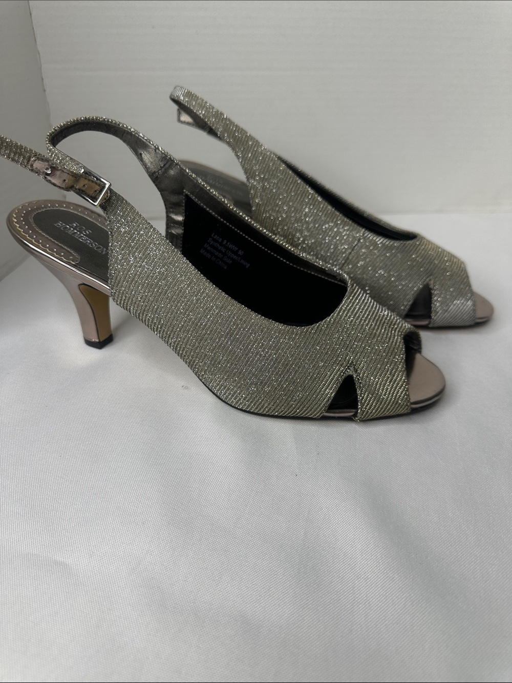 Ros Hommerson Silver Gold Slingback Peep Toe Pumps With Kitten Heel Sz 9.5